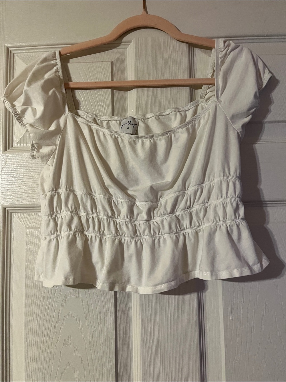 White Smocked Peplum Crop Top by Valleygirl